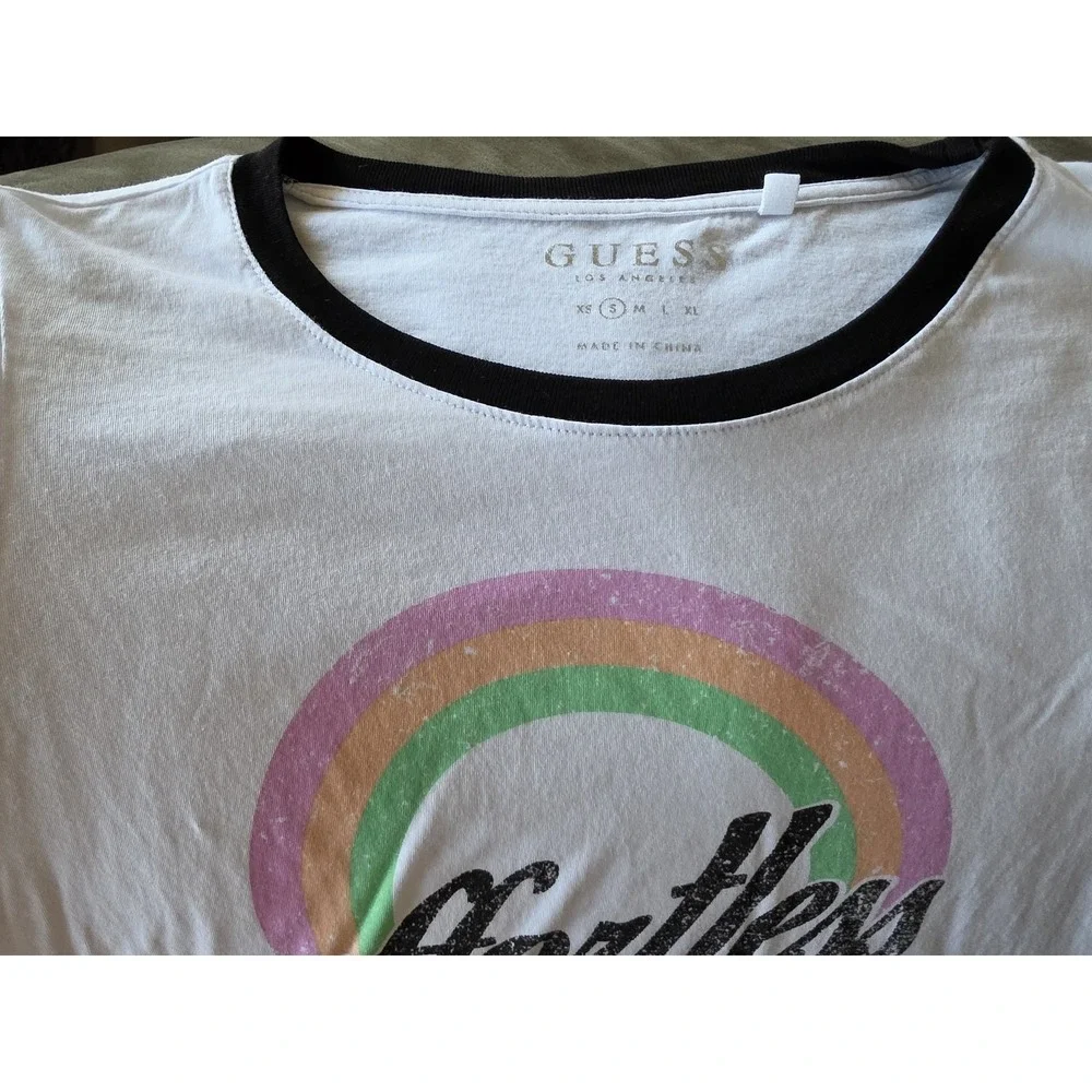 Guess Women's Graphic T-Shirt Size S White Black Short Sleeve Casual Tee Top - Picture 5 of 7